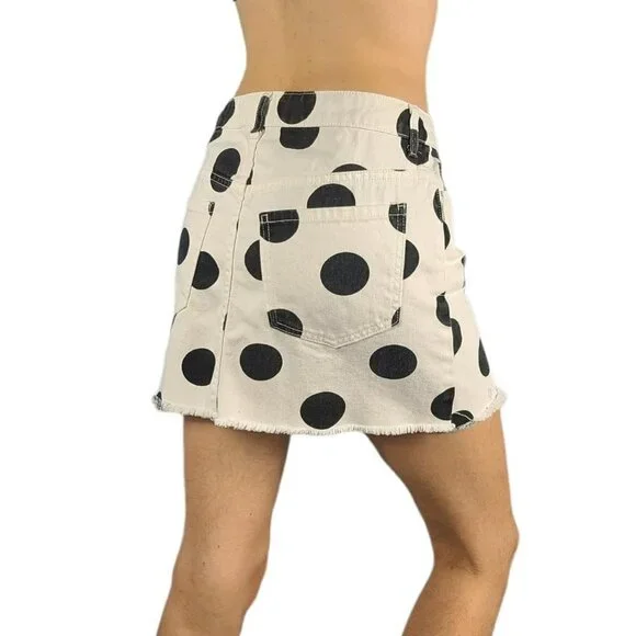 Polka Dot Black and White Forever 21 Zip Up Wrap Denim Mini Skirt Women's Size 6 - Picture 4 of 4